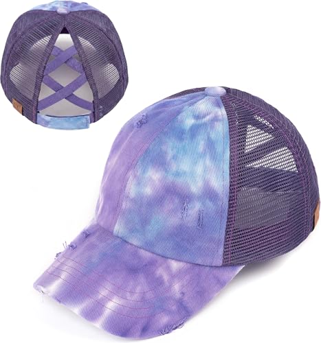 Image of Funky Junque Womens Baseball Cap Dad Hat Ponytail Messy Bun Trucker Ponycap