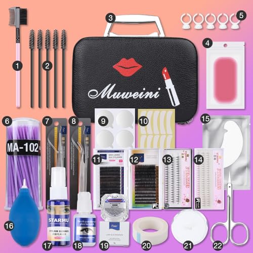 Lash Extension Kit for Beginners Eyelash Kits with Makeup Case False Eyelashes Comb Brush Tweezers Glue Tape Scissors Professional Set