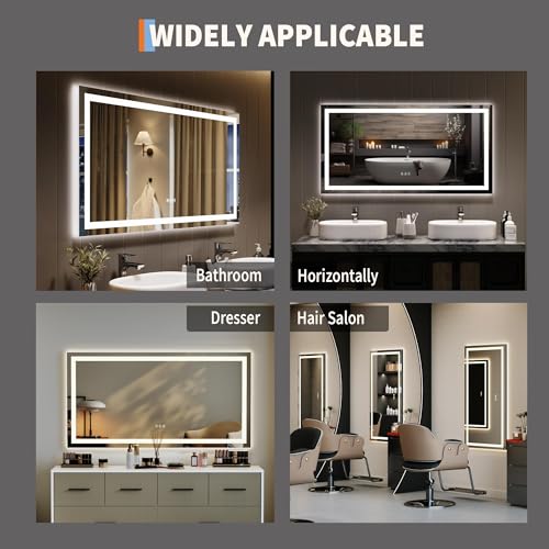 Image of GarveeHome 50x26 LED Bathroom Mirror with Lights, Dimmable, Anti-Fog, Backlit + Front Lit, Smart Bathroom Vanity Mirror for Wall, Memory Function, Shatter-Proof (Horizontal /Vertical)