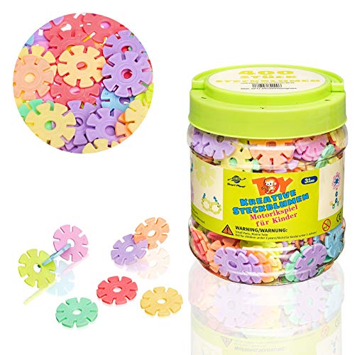 Smart Planet 400 flores en lata - Copos de nieve para insertar 3,3 cm pastel para niños, juguetes educativos, bloques de construcción a partir de 3 años Cover