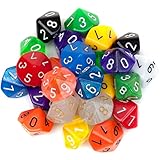 25 Pack of Random D10 Polyhedral Dice in Multiple Colors by Wiz Dice