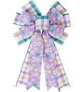 SIMISI RIBBON Easter Large Wreath Bow Burlap Wired Ribbbon Bow with Bunny Eggs Door Ornaments for...