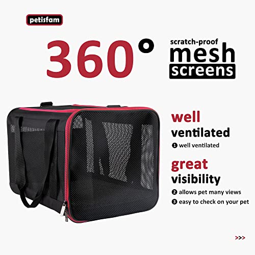 petisfam Top Loading Soft Pet Carrier Bag for Easy Vet Visits with Medium or Large Cats (Large, Black w/Red Trim) - Image 3