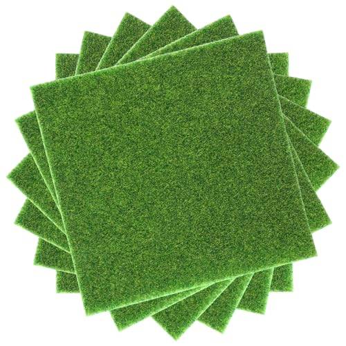 Nogeqi 6 piezas de césped artificial decorativo en miniatura, 15x15cm, césped artificial para manualidades, césped artificial para jardín, decoración en miniatura para jardín, césped artificial para