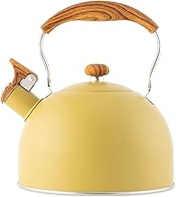2.5L Whistling Kettle Tea Kettle Stainless Steel Kettle Automatic Water Boiling Whistling Tea Kettle with Handle Teapot for Milk Tea Coffee Brewing Anti Scalding Stove Top,Yellow Type 14