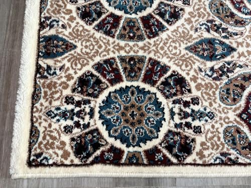 Image of Premium Runner Carpet, Vintage Medallion Pattern, Non Slip, Thick, Ideal for Bedroom, Living Room & Entryway, 3x5 Feet Ivory Multi Color