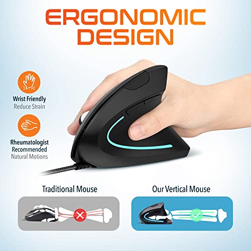 Ratón vertical ergonómico Delton con cable de 6 botones compatible con Chromebook 2