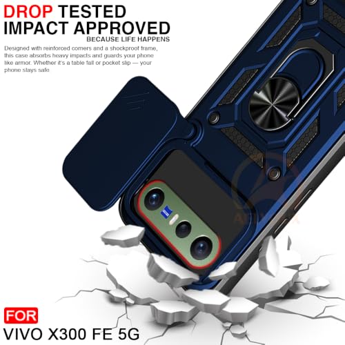 Image of Armor Bumper Back Cover Case for Vivo X300 FE 5G | Rotating Camera Cover, Ring Holder & Kickstand | Heavy Duty & 360 Degree Protection Back Cover (Blue)