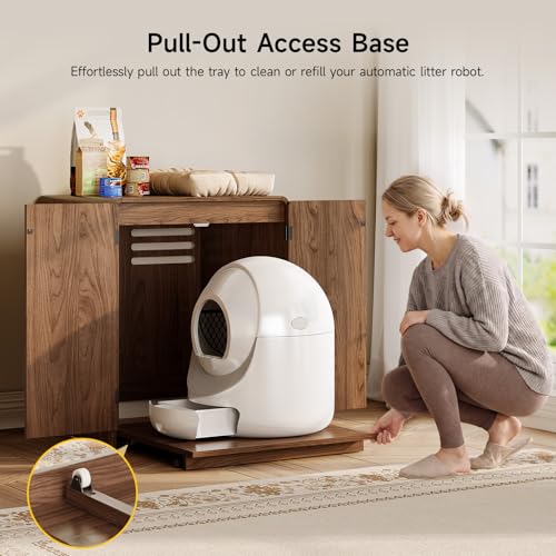 Image of ONBRILL 35 inch Cat Litter Box Enclosure for Self Cleaning Litter Box, Walnut