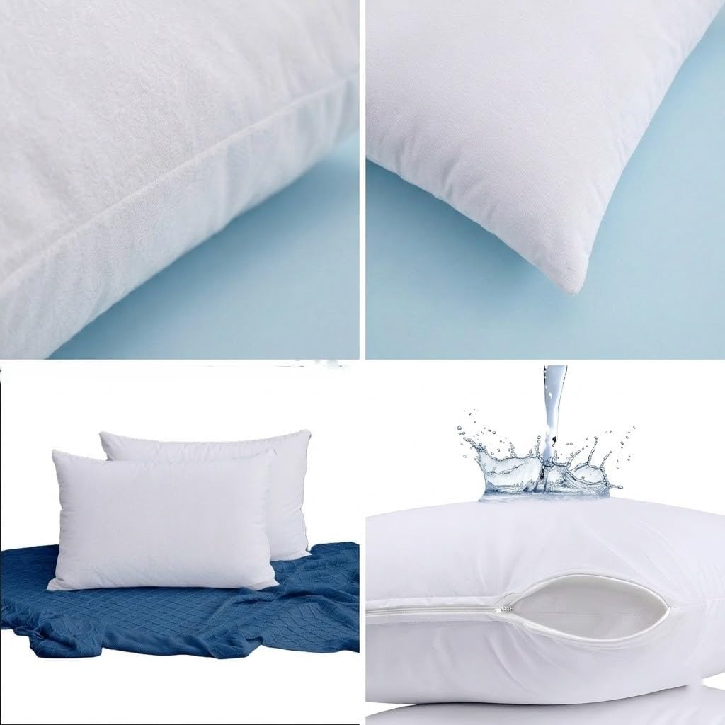 YAMIL'S Home Essential Primium Pillow Protector 100% Waterproof with Zipper Standard Size (Set of 2) White, Bed Bug Dust mite Proof Soft Breathable and Hypoallergenic (Queen)