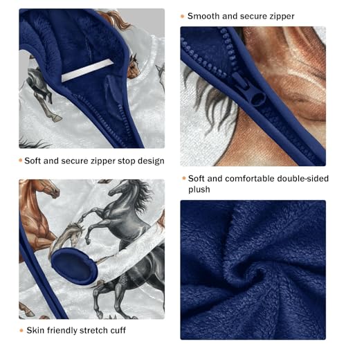 Horses Running in Pattern Toddler Fleece Jacket Girl Boys Hooded Fleece Jacket Coat Warm Outwear Zip-up 3-10T3