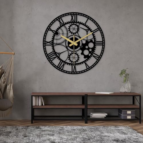 Image of Wall Clock Stylish Metal Analog Wall Clock for Living Room, Bedroom, Office, Kitchen, Home and Hall | Antique Fancy Big Size Modern Wall Watch (Black(DA-205), 60 CM)