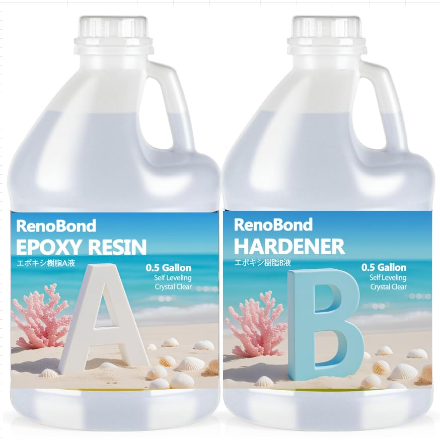 Renobond エポキシ樹脂 二液性レジン液 大容量 4.3kg/128oz (A液+B液) 低刺激性 高い透明 高硬度 黄変しにくい エポキシレジン液 DIY 手芸用品 セルフレべリング 人気