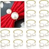 14 Packs Pearl Napkin Ring Adjustable Metal Napkin Ring Holder Serviette Buckle Holder for...