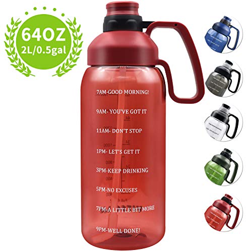 2 Liter Large Mouth Easy-clean BPA free Water Bottle, Handle attach Two Caps