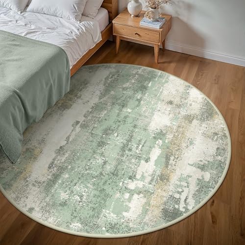 Image of BEIMO Round Rugs 5FT for Living Room Bedroom, Modern Abstract Machine Washable Circle Rug, Soft Low Pile Floor Cover with Non Slip Backing for Dining Room, Light Green