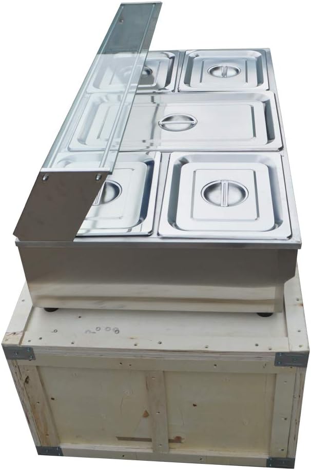 TECHTONGDA Food Soup Warmer Stove Bain Marie Commercial Canteen Buffet Steam Heater with glass shield