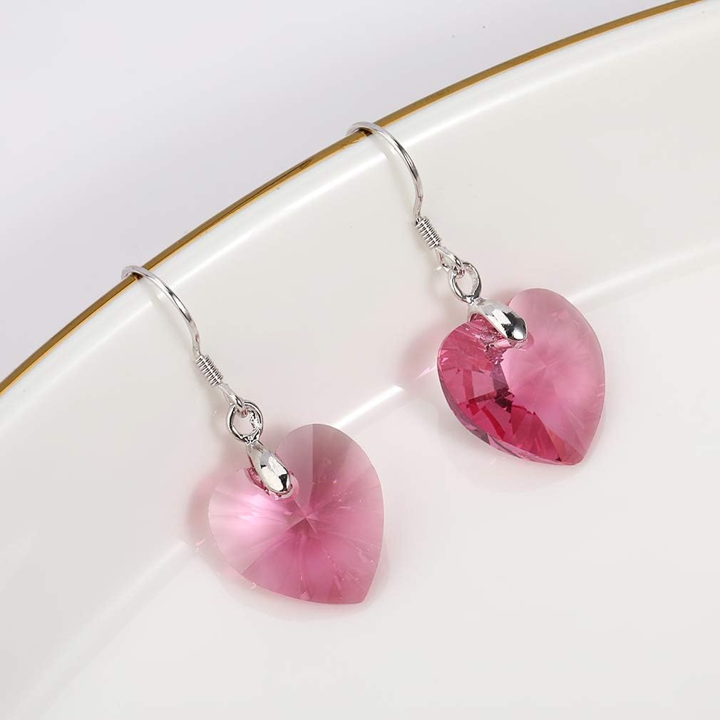 Austrian Crystal Heart Drop Dangle Earrings for Women 925 Sterling Silver Hook Hypoallergenic Earring - Image 5