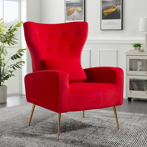 Button-Tufted Velvet Accent Chairs, WingBack Living Room Chair Ar...
