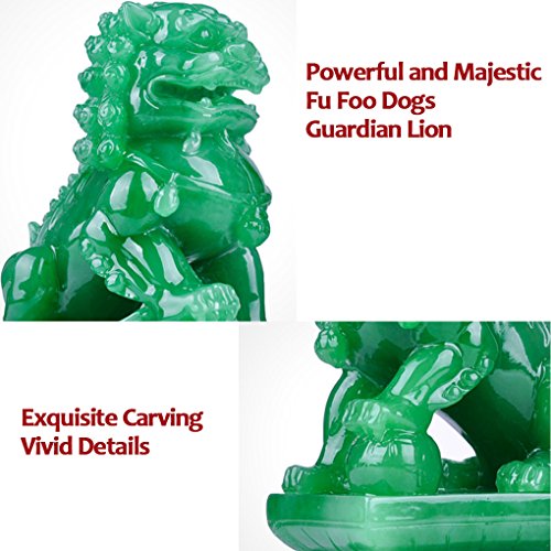 Estatuas Feng Shui 2 Piezas Perro Foo Verde Protector miniatura 3
