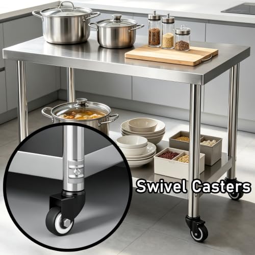 Mesa de acero inoxidable con ruedas de dos niveles 60x40cm para hostelería y cocina 6