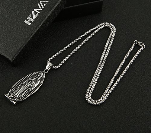 Hzman Stainless Steel Blessed Mother Mary - Our Lady Of Guadalupe Pendant Necklace (Silver) #TOP4