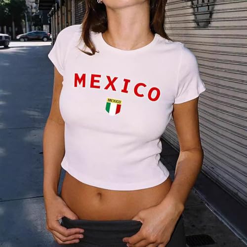 Women's Graphic Baby Tees Shirts Slim Fit Short Sleeve Brazil Shirt Mexico Crop Top 2000s Vintage Going Out Tops2