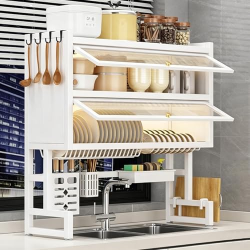 ZIGTUEI Égouttoir À Vaisselle À Poser sur L'évier, Meuble De Rangement avec Clapet, Étagère De Cuisine, Tube en Acier Épais, Utilisé pour Ranger La...