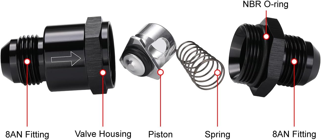 8AN Non Return One Way Inline Check Valve Fitting Aluminum Black