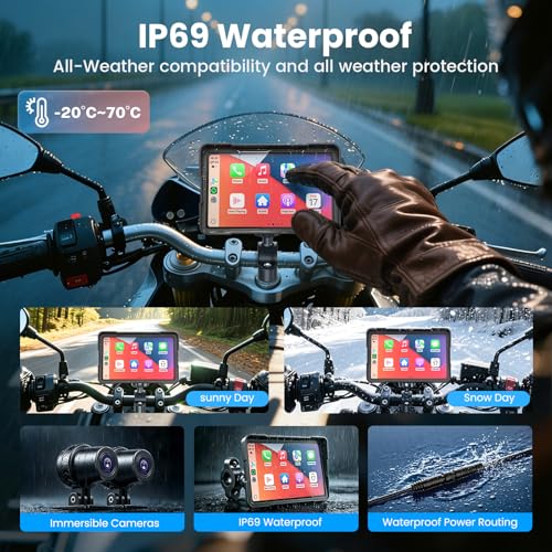 Image of Wonvon 7 inch Motorcycle CarPlay Display Wireless Apple CarPlay & Android Auto GPS Navigation 2K Dual Dash Cam IP69 Waterproof Anti-Glare Screen with Quick Release Mount(Support TPMS, Buy Separately)