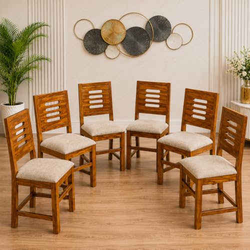 KENDALWOOD Furniture Solid Sheesham Wood Dining Chair | Multipurpose Chair | Dining Chairs Set of 6 for Home & Office | Honey Finish with Cream Cushions
