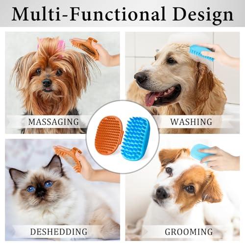 JOZMMZEOOA Silikon Hundebürste 2 Stücke Hunde Badebürste mit Loop Handle Silikon Shampoo Bürste Brush Haustier Silikons Badebürste,für Entfernt Loses Deckhaar Staub Schmutz (Orange Farbe)