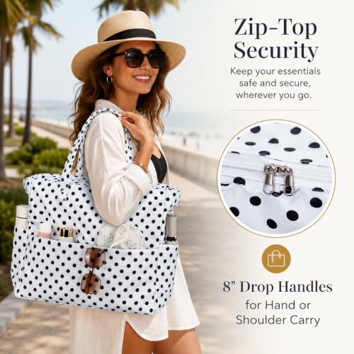Image of LEDAOU Beach Bag Waterproof Sandproof Women Beach Tote Pool Bag with Zipper for Swim Gym Grocery Travel with Wet Pocket | Sandproof