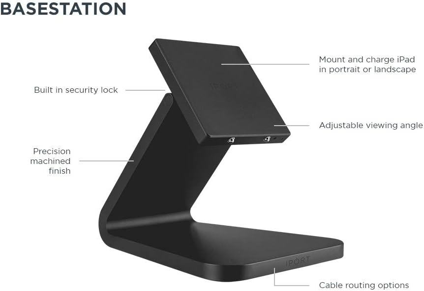 iPort Luxe (LuxePort) BaseStation iPad Stand - Compatible with All Luxe Cases for iPad Mini 4 and 5, iPad 9.7, 10.2, 10.5 - Silver
