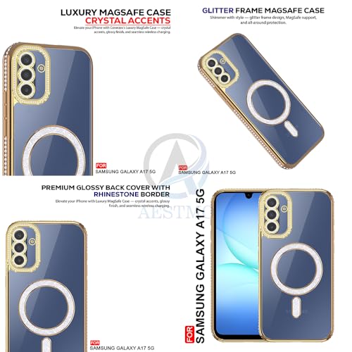 Image of AESTMO Back Cover for Samsung Galaxy A17 / M17 / F17 5G Compatible with MagSafe | Diamond Glitter Case | Luxury Bling Rhinestone Soft Clear TPU Bumper | Camera Lens Protection Cover (Gold)