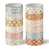 AnyDesign 12 Rolls Retro Boho Washi Tapes Vintage Rainbow Sun Raindrop Washi Masking Tapes Doodle Hand-Drawn Decorative Adhesive Tapes for Scrapbook Journal DIY Art Craft Gift Wrapping, 16.4Ft