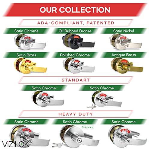 Vizilok Privacy Indicator Lock With Keys C3Fe, Large In-Use Or Vacant Indicator, Durable Ansi Grade 2 Comp, Perfect For Public Restrooms Including Restaurants, Hospitals, Medical Offices. Satin Chrome #TOP4
