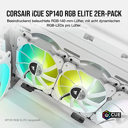 CORSAIR iCUE SP140 RGB Elite Performance 140mm-PWM-Lüfter 2er-Pack Weiß – Ansicht 2