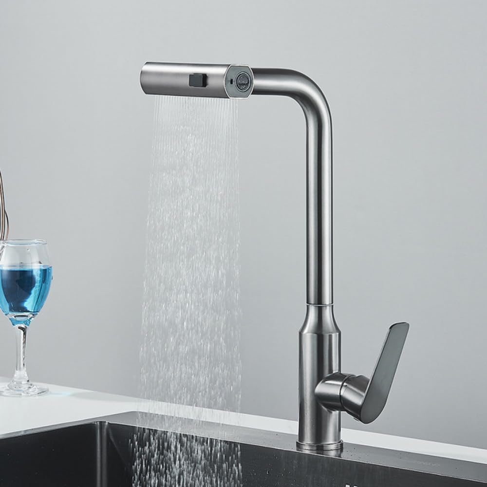 Robinet de cuisine en acier inoxydable Modi mitigeur douchette extractible gris moderne