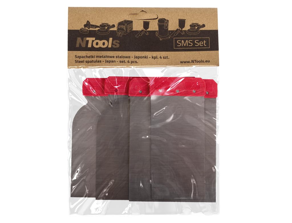 SMS Set - Set di 4 spatole giapponesi in acciaio | lo strumento ideale come coltello da rivestimento, perfetto per stucco carroseria, levigatura, raschietto, fai da te | 4 misure per diversi
