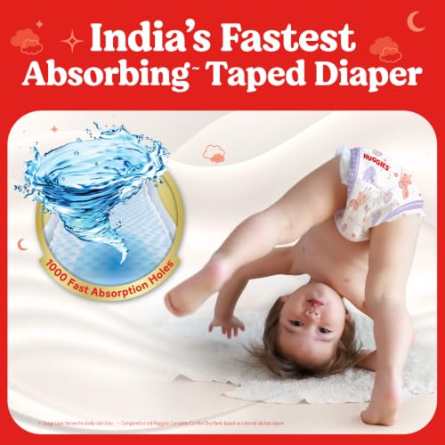 Image of Huggies Dry Tape | Adjustable Tape Style Baby Diapers, Small (S) Size (4-8 Kgs), Pack of 34 | Up To 2X Faster Absorption, Up To 12 Hours Overnight Absorption