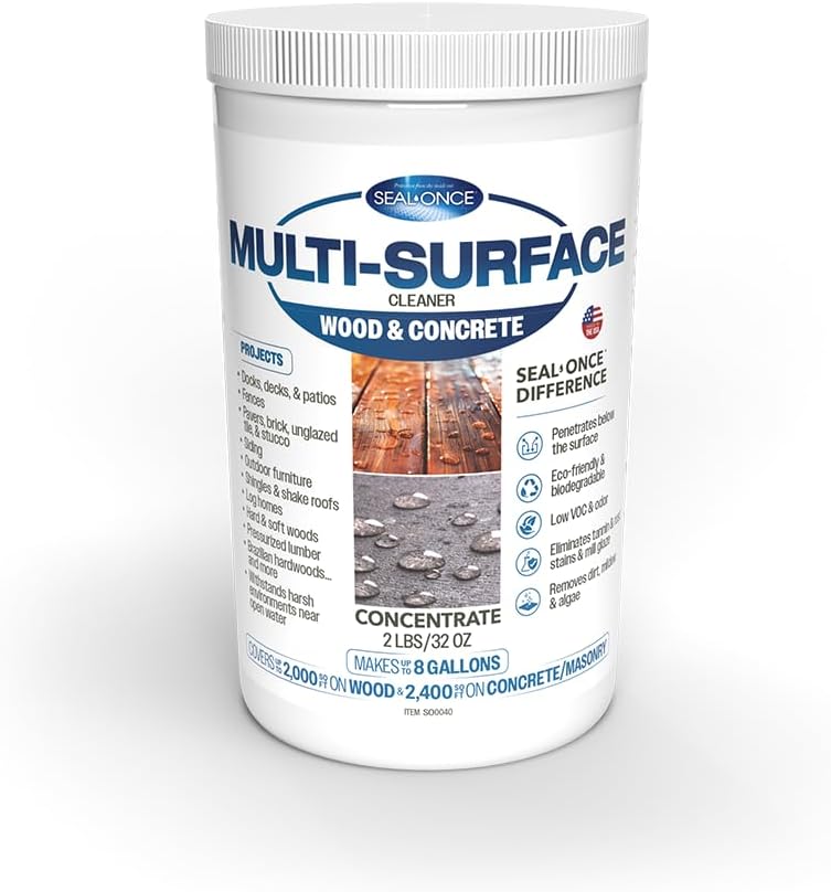 Seal-Once Premium Multi-Surface Cleaner Concentrate, Cleans & Enhances a Wide Range of Applications from Wood, Concrete, Outdoor Fabrics, Docks and Piers, Cleans up to 2,400 Sq. Ft. (2 lb.)