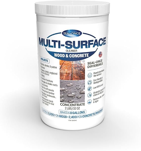 Seal-Once Multi-Surface Cleaner Concentrate for Wood and Concrete, 2 lb | Cleans & Enhances, Wood, Concrete, Outdoor Patios, Docks and Piers