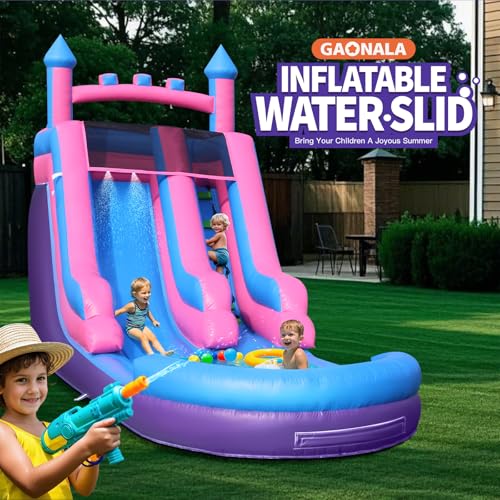 26.3FT Commercial Grade Inflatable Water Silde for Kids Adults, Heavy Duty PVC Water Bouncer House with Slide, Big Airtight Water Pool, Waterslide with 1100W Blower Outdoor (Purple-2, 26.3FT) - Thumbnail 6