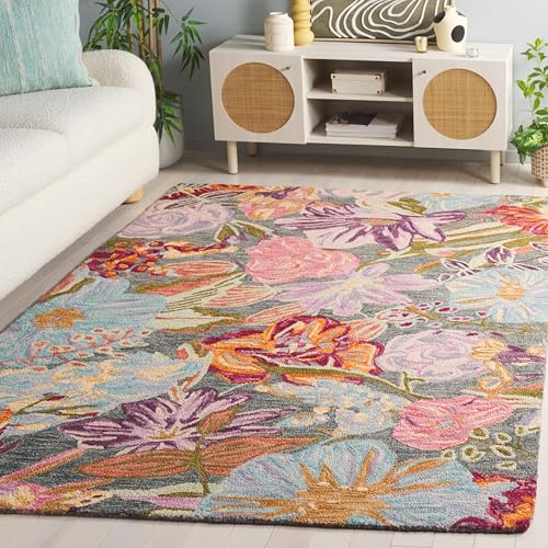 SAFAVIEH Area Rug 4x6 - Jardin Collection - Green & Light Blue, Handmade Wool, Floral Design, Ideal for Living Room, Bedroom, Dining Space (JAR374Y)
