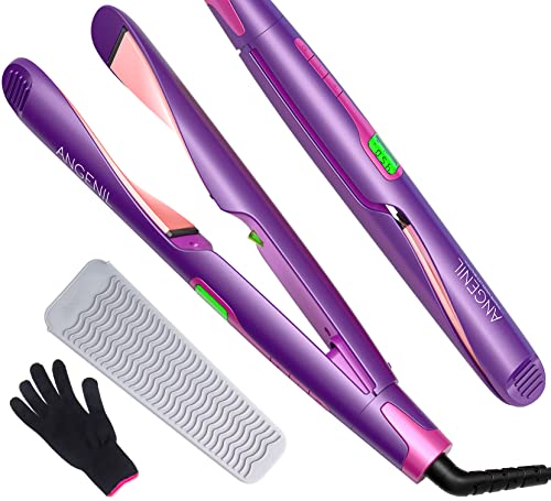 Amazon.com: ANGENIL Plancha de pelo y rizador 2 en 1, plancha plana de  iones negativos profesional en uno, plancha alisadora de cabello de doble  voltaje con pantalla LCD digital temperatura ajustable para