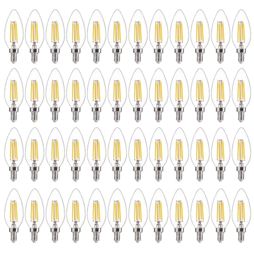 FLSNT 48 Pack Dimmable LED Candelabra Bulbs, 40W Equivalent LED Chandelier Light Bulbs, E12 Base, 5000K Daylight UL,CA65 Listed.