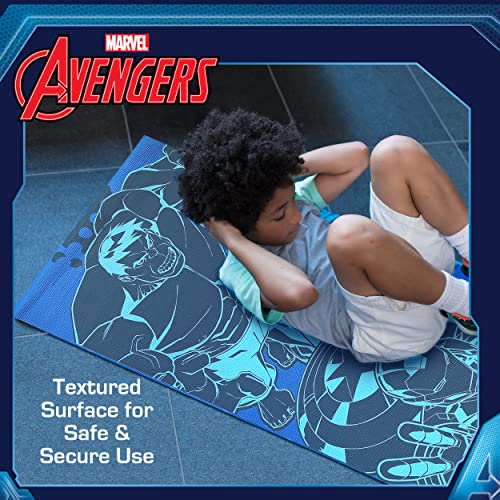 Marvel Avengers Kids Yoga Mat Non Slip for Boys and Girls, All Purpose, PVC, Fitness and Workout Accessories, Features Iron Man, Hulk and Captain America, Navy, 3 mm - Image 5