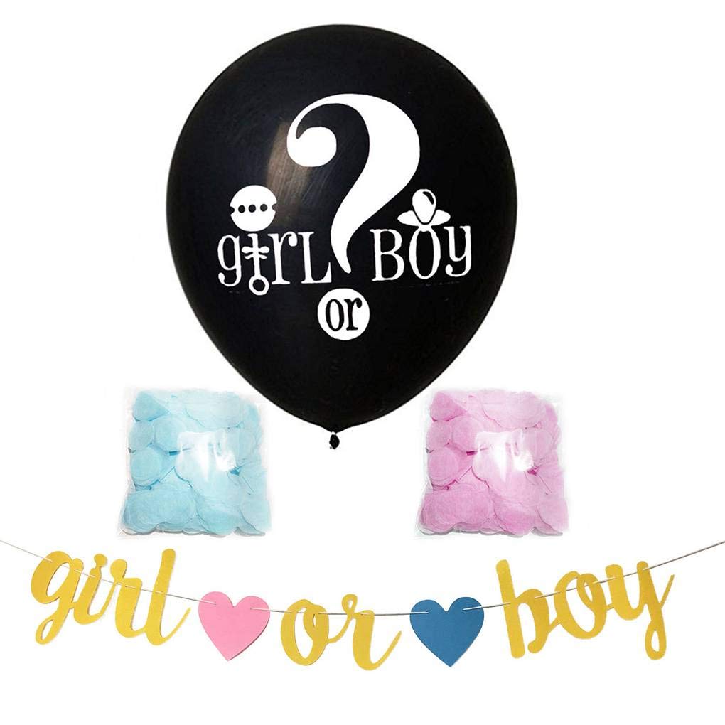 Showay Hegerby 1 Set 36 Inch Black Round Latex Balloon Banner Boy or Girl He or She Gender Reveal Party Balloon with Pink Blue Confetti