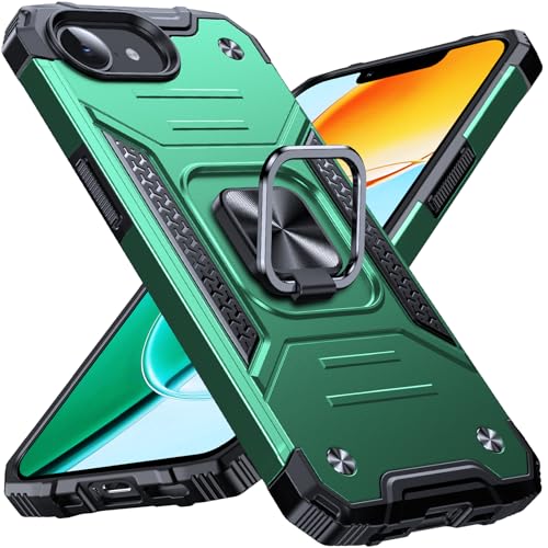 Image of Anqrp Heavy Duty Case for iPhone 17e /16e Case with Enhanced Ring Holder Grip Stand, Military Grade Shockproof Rugged Drop Protective Silicone Hard Slim iPhone 17e /16e Phone Case Cover,Forest Green